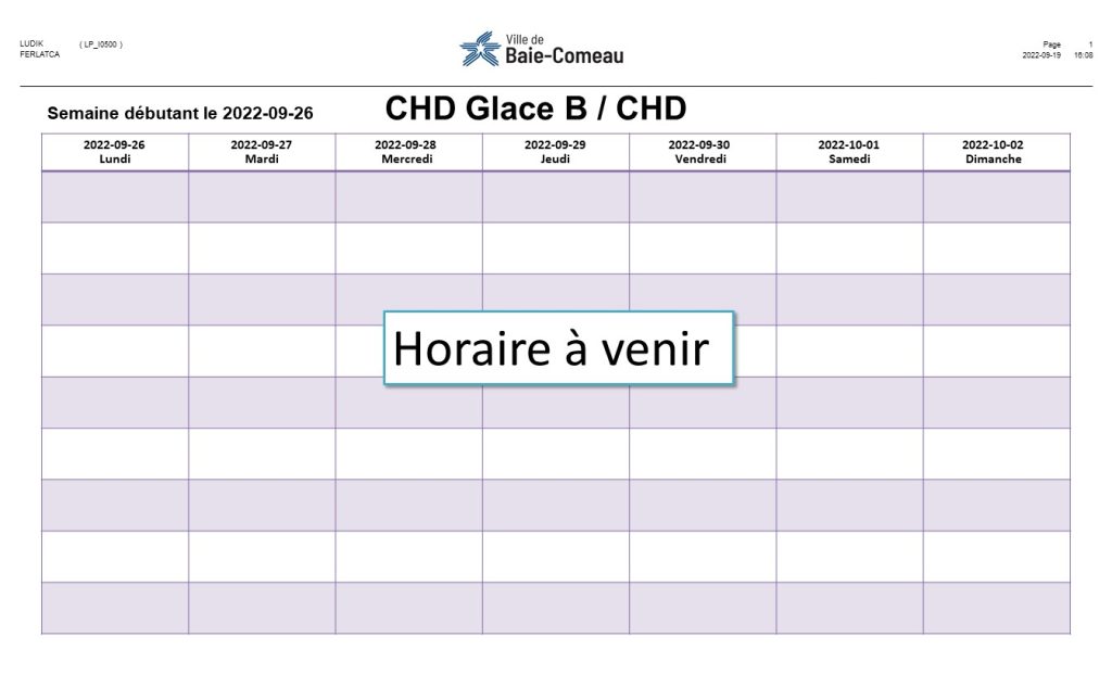 Calendrier CHD glace B - horaire à venir