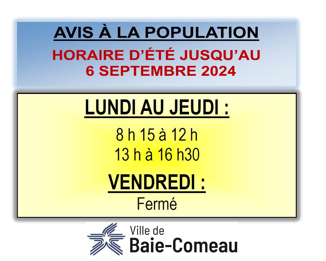 Avis à la population Horaire d’été Ville de